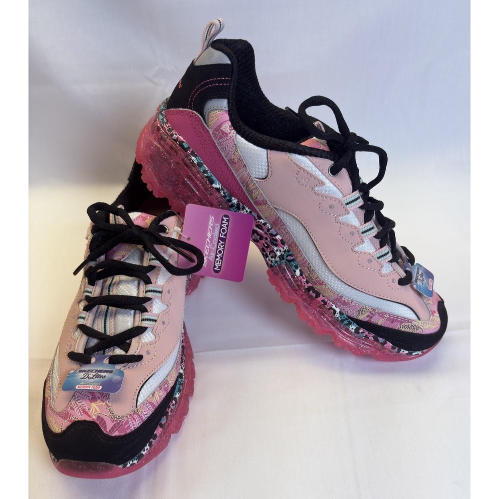 SKECHERS D'Lites NWT Size 9.5 Pink/Black Air-Cooled Memory Foam Lace-Up Low Top